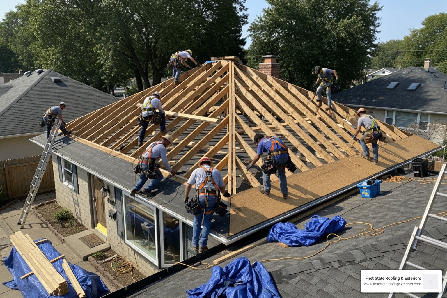 flat roof being converted to pitched roof on a residential home